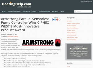 Armstrong Parallel Sensorless Pump Controller Wins CIPHEX WEST'S Most-Innovative Product Award