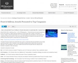 Frost & Sullivan Awards Presented to Top Companies